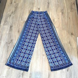 White Fox Boutique High Slit & Wide Leg Pants in Blue